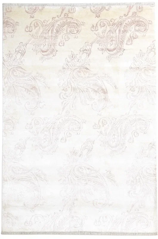 Lonee Hand Knotted Ivory Rayon From Bamboo Rug 6X9 Modern French Abstract