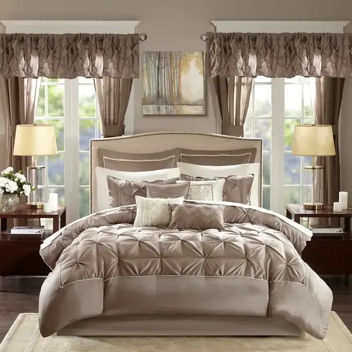 Loretta Taupe 24-piece Room in a Bag with Window Panels and Sheet Set – Taupe – Queen