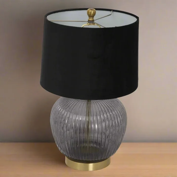 Luxton Glass Ribbed Table Lamp with Velvet Shade