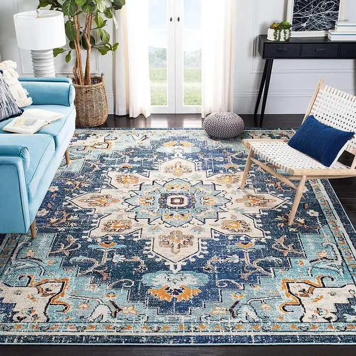 Madison Collection 12′ x 15′ Blue / Light Blue MAD473M Boho Chic Medallion Distressed Non-Shedding Living Room Bedroom Dining Home Office Area Rug
