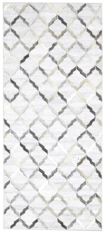 Maggi Hand Woven Grey Leather / Cotton Rug 3X6 Modern Scandinavian Geometric