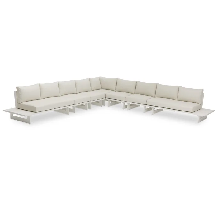 Maldives – 7 Piece Water Resistant Outdoor Patio Modular Corner Sectional With White Base – Cream