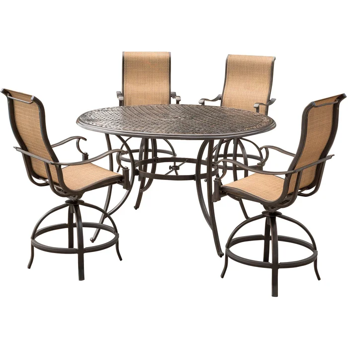 Manor 5-Piece High-Dining Set with a 60 In. Cast-top Table and 4 Counter-Height Swivel Chairs