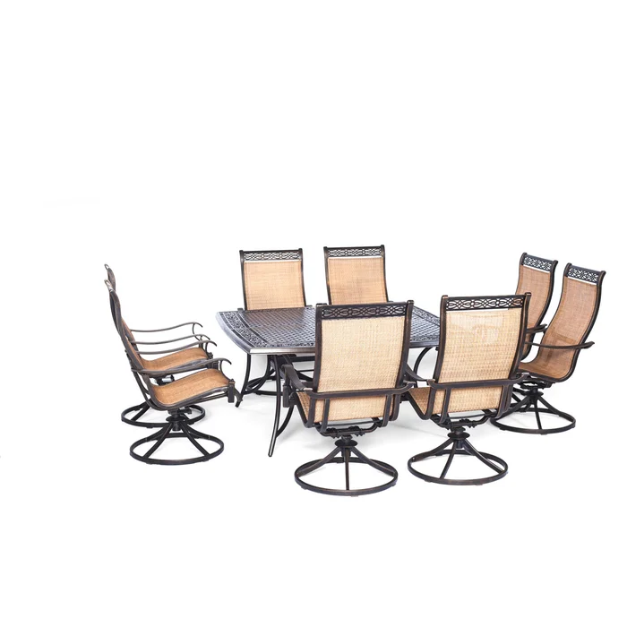 Manor 9-Piece Outdoor Dining Set with Large Square Table and Eight Swivel Rockers