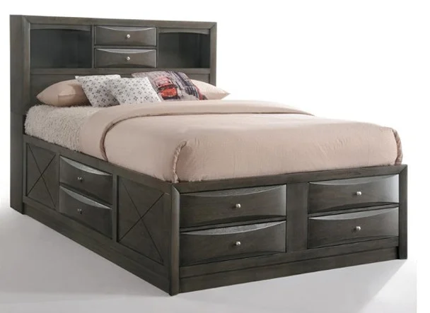 Manville Gray Bookcase Bed with Storage