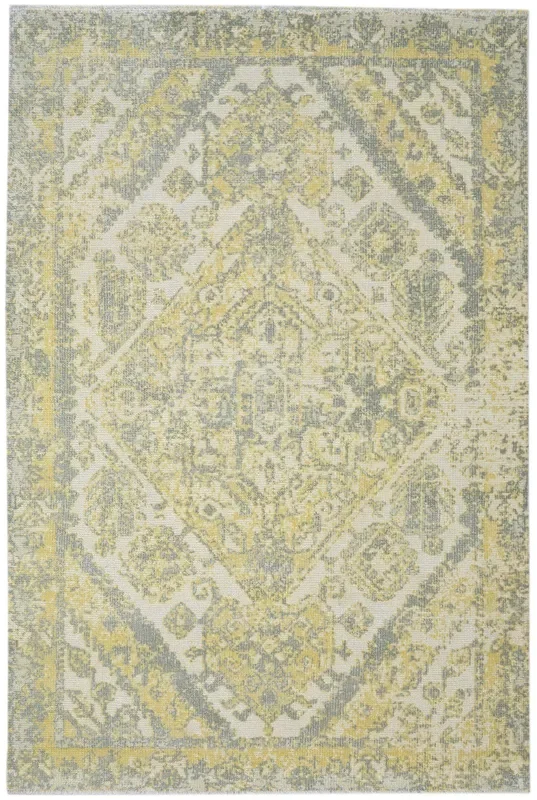 Milli Hand Knotted Gold Wool Rug 6X9 Persian Heriz-Indian Distressed