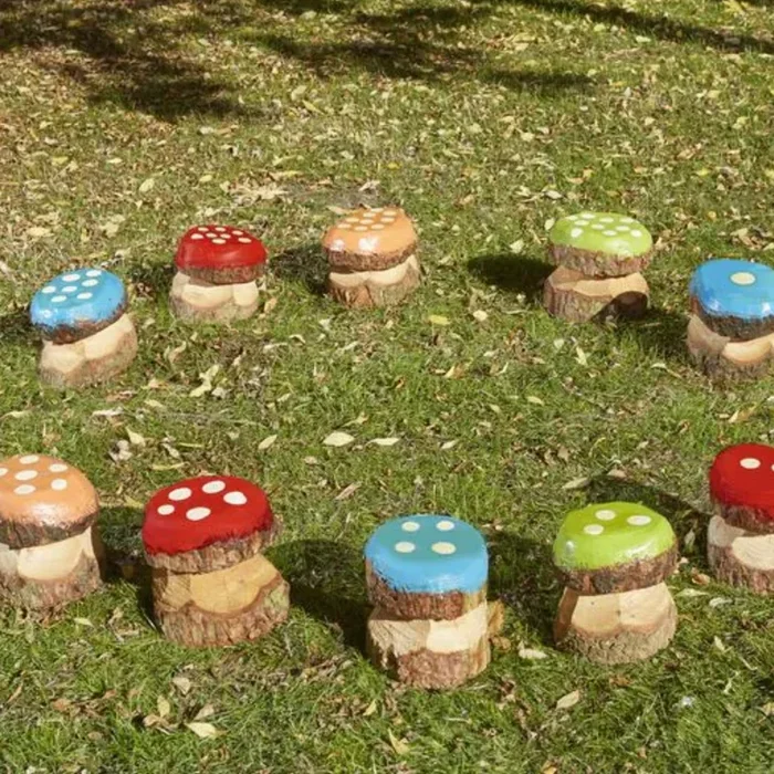 Mini Mushroom Wooden Painted Number Seats x 10