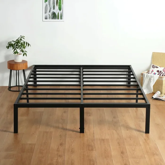 Minimalist Modern Black Metal Platform Bed Frame, No Box Spring Needed – King