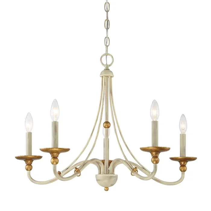 Minka Lavery Westchester County – 5 Light – 28″ Chandelier in Farmhouse White with Gilded Gold Leaf (Chandelier 28 in W x 20 in H)