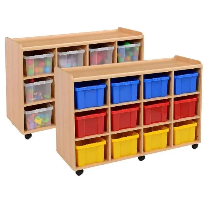 Mobile Sturdy Tray Storage Unit – 12 Deep Coloured Trays x 2 Units