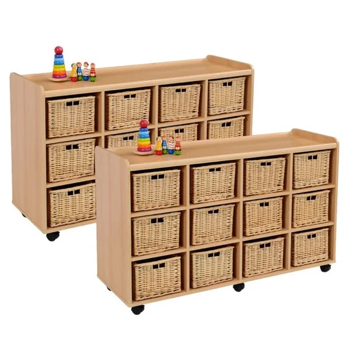 Mobile Sturdy Tray Storage Unit – 12 Wicker Trays x 2 Units