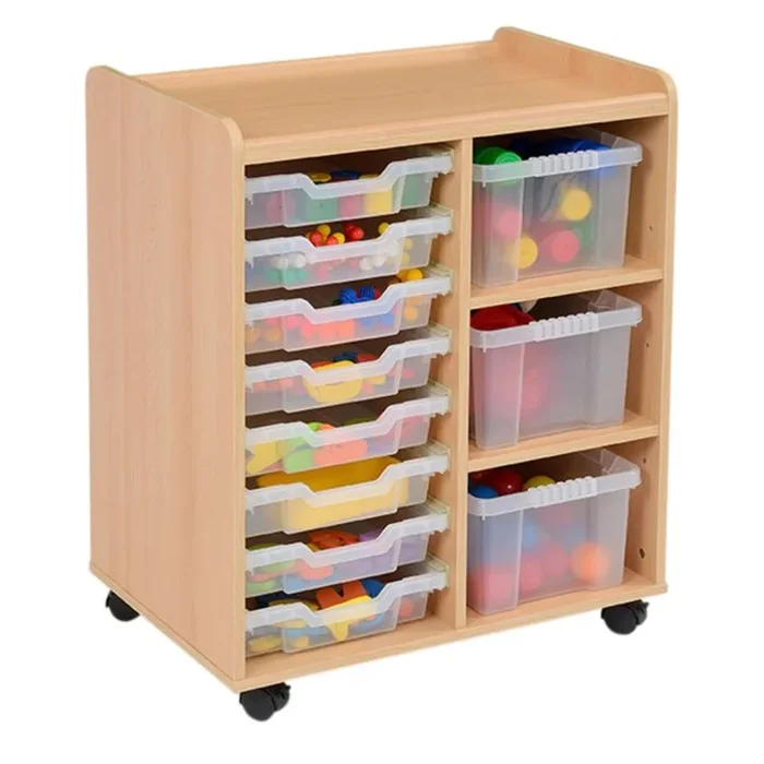 Mobile Sturdy Tray Storage Unit – 3 Deep & 8 Shallow Clear Trays