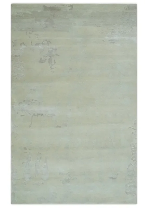 Modern Abstract Beige and Silver Hand loom 5×8 wool and Art Silk Area Rug