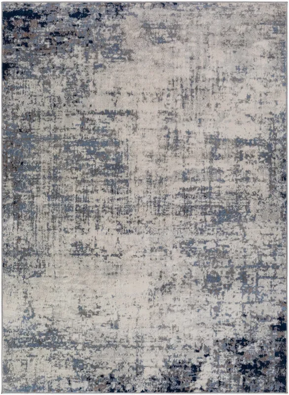 Modern Contemporary Abstract Ivory and Blue Medium pile Multi size Area Rug