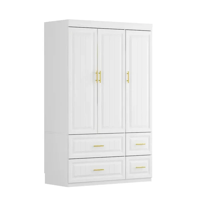 Modern Freestanding Wardrobe Armoire Closet High Cabinet Storage White – 2 BOXES