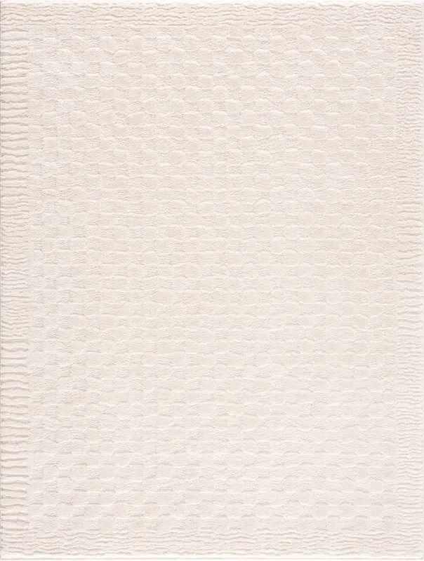 Modern Geometrical Beige Checkered Plush Pile Moroccan Style Area Rug