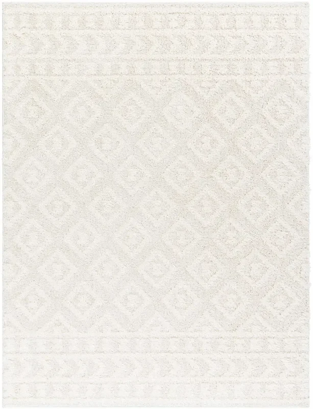 Modern Geometrical Texture Ivory Plush Pile Moroccan Style Area Rug