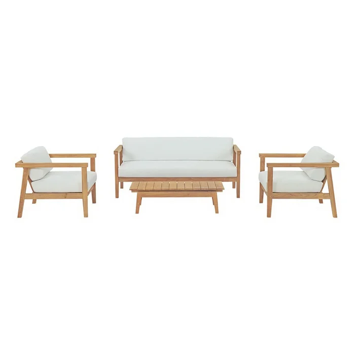 Modway – Bayport 4 Piece Outdoor Patio Teak Set by Modway Outdoor Furniture Sofa Sectionals White – EEI-3111-NAT-WHI-SET