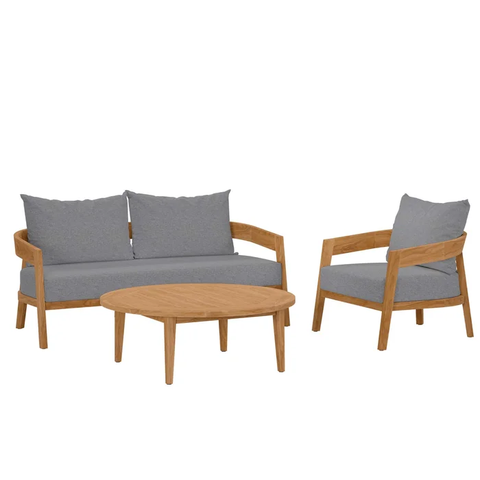 Modway – Brisbane 3-Piece Teak Wood Outdoor Patio Set by Modway Outdoor Furniture Sofa Sectionals Gray – EEI-5834-NAT-GRY
