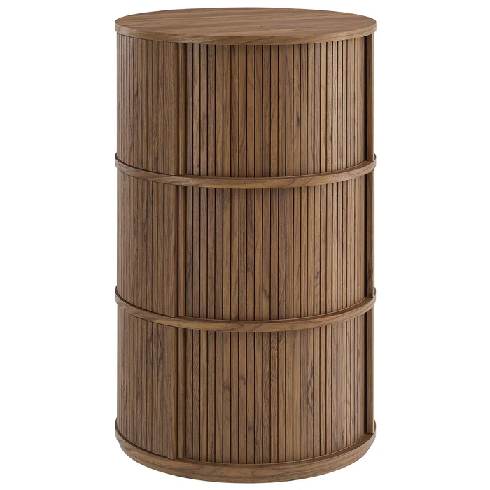 Modway – Clement Round Pedestal Stand Storage Table With Sliding Tambour Doors by Modway Living Room Tables Brown – EEI-7344-WAL