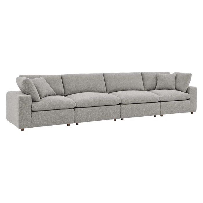 Modway – Commix Down Filled Overstuffed Boucle Fabric 4-Seater Sofa by Modway Living Room Sofas and Armchairs Gray – EEI-6364-LGR