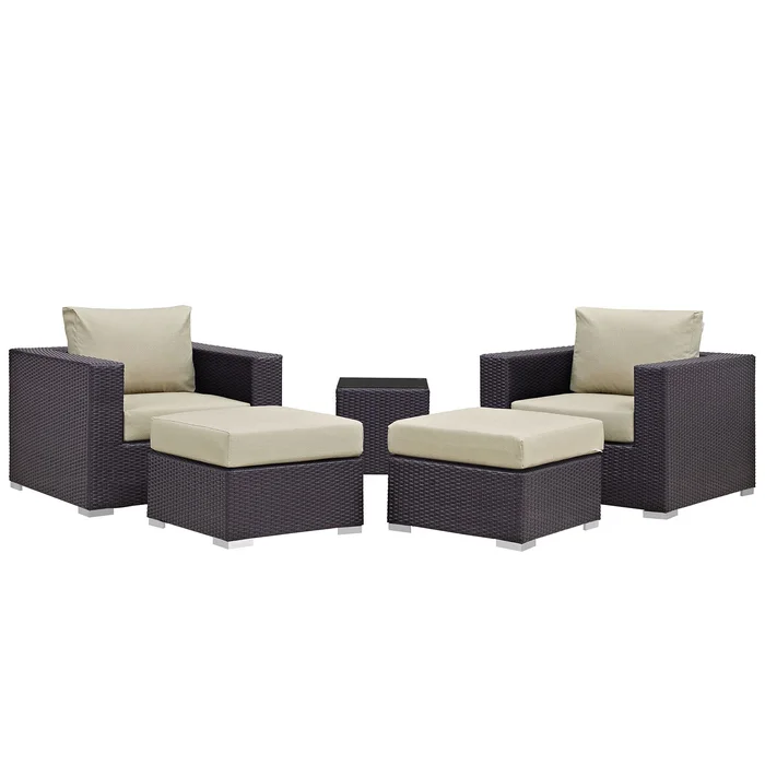 Modway – Convene 5 Piece Outdoor Patio Sectional Set by Modway Outdoor Furniture Sofa Sectionals Brown – EEI-1809-EXP-BEI-SET