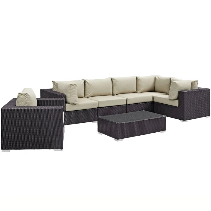 Modway – Convene 7 Piece Outdoor Patio Sectional Set by Modway Outdoor Furniture Sofa Sectionals Brown – EEI-2157-EXP-BEI-SET