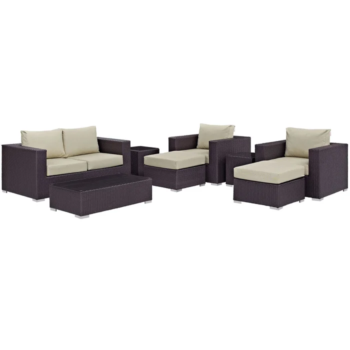Modway – Convene 8 Piece Outdoor Patio Sofa Set by Modway Outdoor Furniture Sofa Sectionals Brown – EEI-2159-EXP-BEI-SET