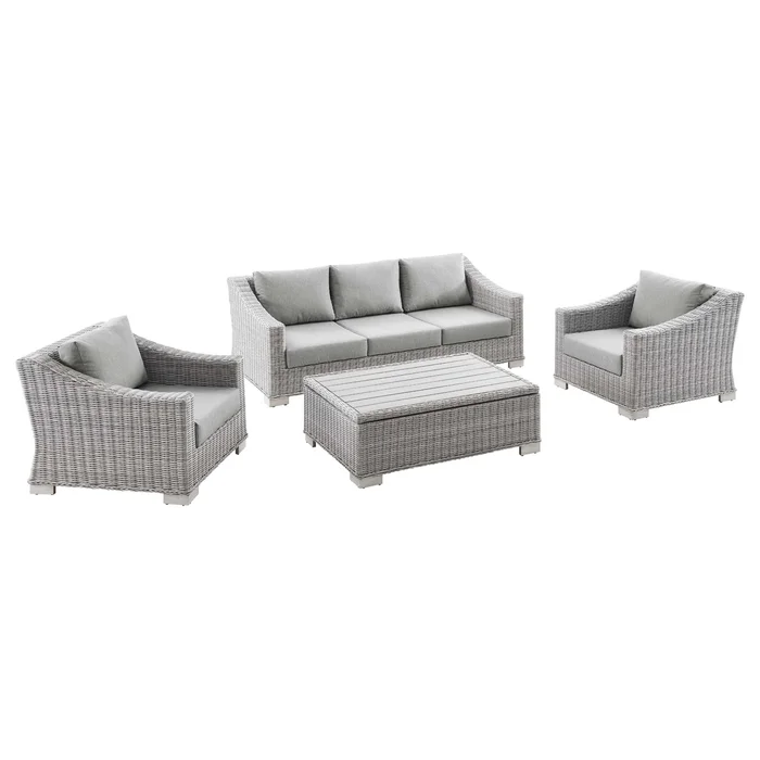 Modway – Conway 4-Piece Outdoor Patio Wicker Rattan Furniture Set by Modway Outdoor Furniture Sofa Sectionals Gray – EEI-5095-GRY