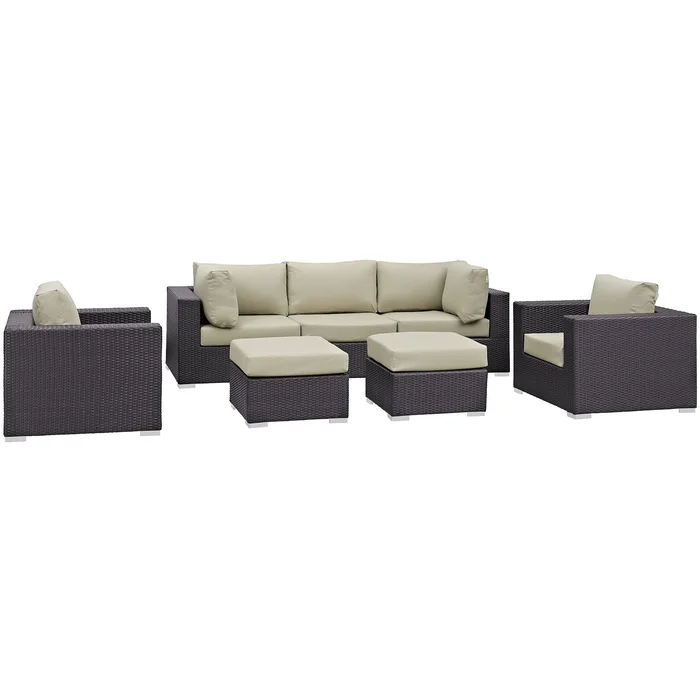Modway – Gather 7 Piece Outdoor Patio Sectional Set by Modway Outdoor Furniture Sofa Sectionals Brown – EEI-1808-EXP-BEI-SET