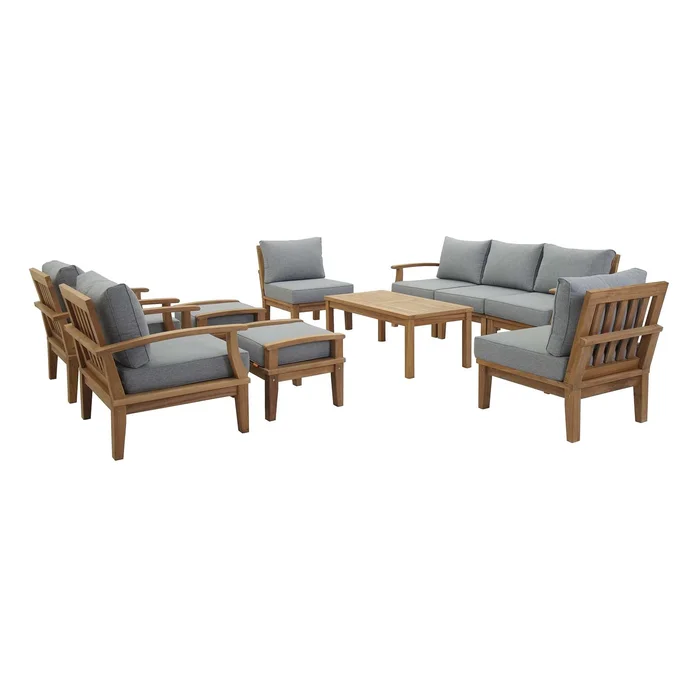 Modway – Marina 10 Piece Outdoor Patio Teak Set by Modway Outdoor Furniture Sofa Sectionals Gray – EEI-1480-NAT-GRY-SET