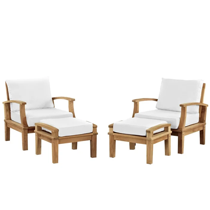 Modway – Marina 4 Piece Outdoor Patio Teak Set by Modway Outdoor Furniture Sofa Sectionals White – EEI-1537-NAT-WHI-SET