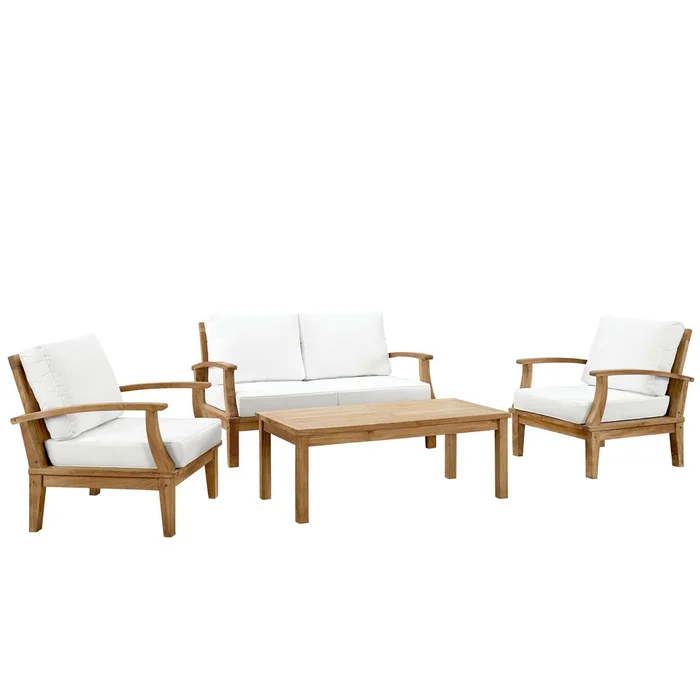 Modway – Marina 4 Piece Outdoor Patio Teak Set by Modway Outdoor Furniture Sofa Sectionals White – EEI-1469-NAT-WHI-SET