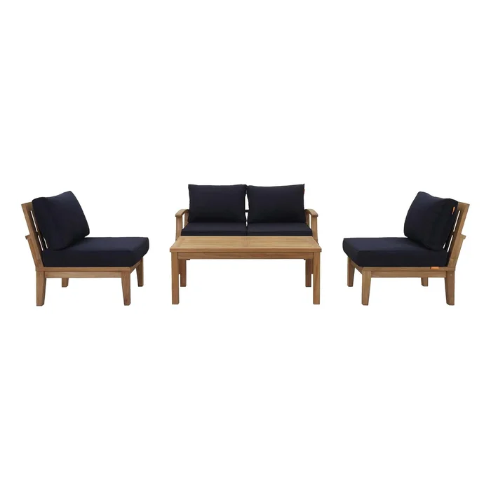 Modway – Marina 5 Piece Outdoor Patio Teak Set by Modway Outdoor Furniture Sofa Sectionals Blue – EEI-1477-NAT-NAV-SET