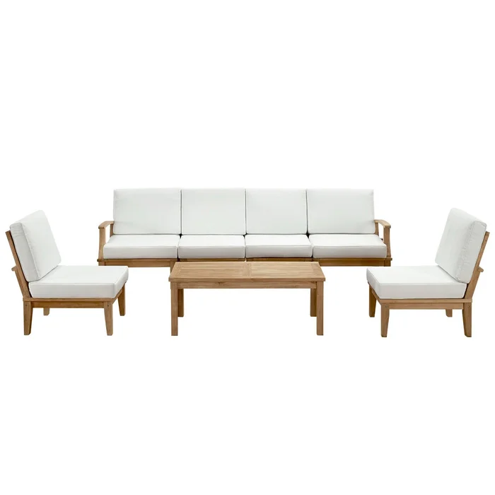 Modway – Marina 7 Piece Outdoor Patio Teak Set by Modway Outdoor Furniture Sofa Sectionals White – EEI-1481-NAT-WHI-SET