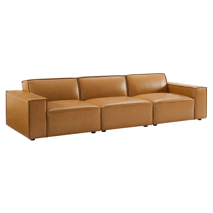Modway – Restore 3-Piece Vegan Leather Sofa by Modway Living Room Sofas and Armchairs Brown – EEI-4708-TAN