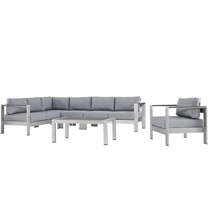 Modway – Shore 6 Piece Outdoor Patio Aluminum Sectional Sofa Set by Modway Outdoor Furniture Sofa Sectionals Gray – EEI-2558-SLV-GRY