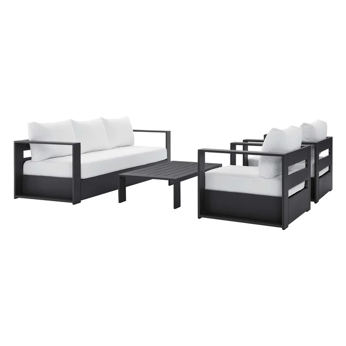 Modway – Tahoe 4-Piece Outdoor Patio Powder-Coated Aluminum Set by Modway Outdoor Furniture Sofa Sectionals White – EEI-5749-GRY-WHI