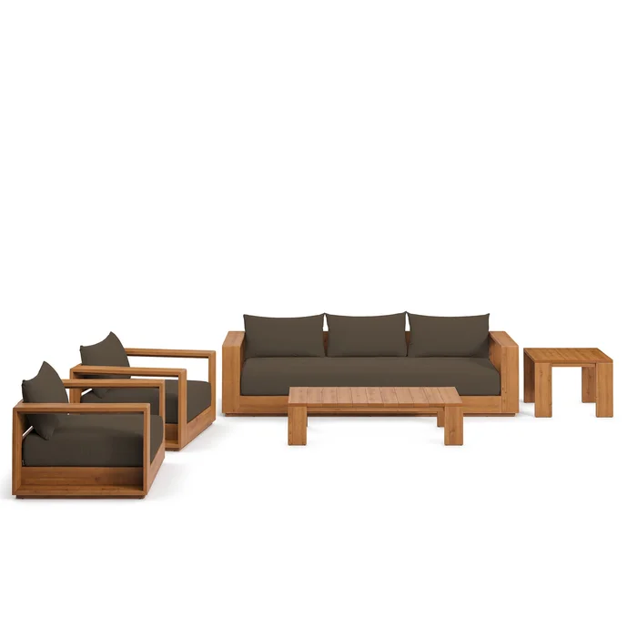 Modway – Tahoe 5-Piece Outdoor Patio Acacia Wood Furniture Set by Modway Outdoor Furniture Sofa Sectionals Brown – EEI-6801-NAT-COA