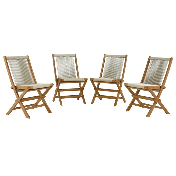 Modway – Vienna Outdoor Patio Teak and Rope Folding Chairs Set of 4 by Modway Outdoor Furniture Sofa Sectionals Brown – EEI-6807-NAT-NAT