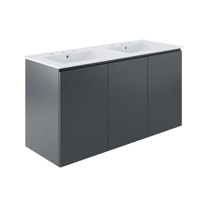 Modway Outlet Bryn 48″ Wall-Mount Double Sink Bathroom Vanity by Modway Bathroom Furniture Gray White – EEI-5781-GRY-WHI