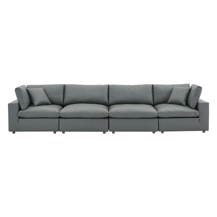 Modway Outlet Commix Down Filled Overstuffed Vegan Leather 4-Seater Sofa by Modway Living Room Furniture Gray – EEI-4916-GRY