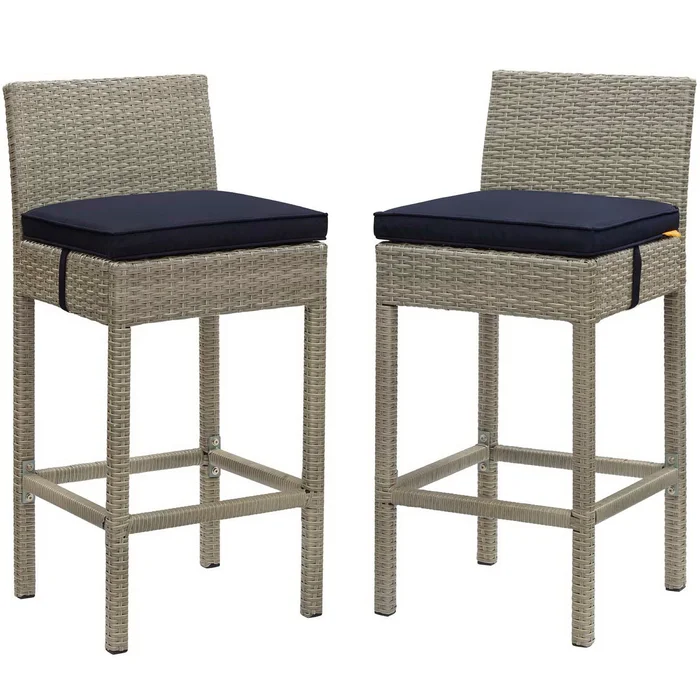 Modway Outlet Conduit Outdoor Patio Wicker Rattan Bar Stool Set of 2 by Modway Outdoor Furniture Furniture Light Gray Navy – EEI-3604-LGR-NAV