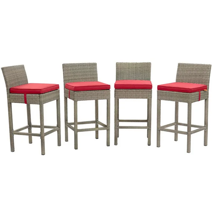 Modway Outlet Conduit Outdoor Patio Wicker Rattan Bar Stool Set of 4 by Modway Outdoor Furniture Furniture Light Gray Red – EEI-3602-LGR-RED