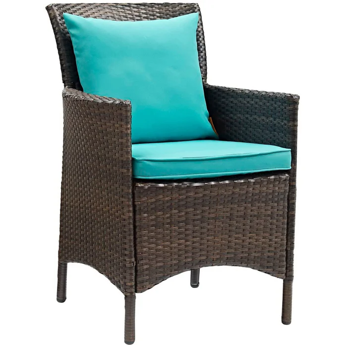 Modway Outlet Conduit Outdoor Patio Wicker Rattan Dining Armchair by Modway Outdoor Furniture Furniture Brown Turquoise – EEI-2801-BRN-TRQ