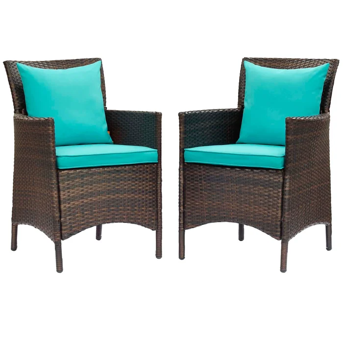 Modway Outlet Conduit Outdoor Patio Wicker Rattan Dining Armchair Set of 2 by Modway Outdoor Furniture Furniture Brown Turquoise – EEI-4030-BRN-TRQ