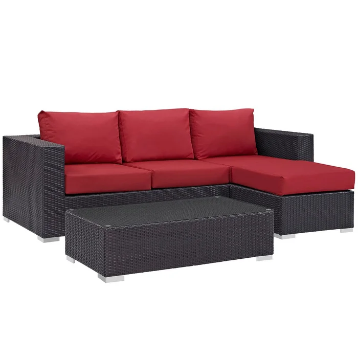 Modway Outlet Convene 3 Piece Outdoor Patio Sofa Set by Modway Outdoor Furniture Furniture Espresso Red – EEI-2178-EXP-RED-SET