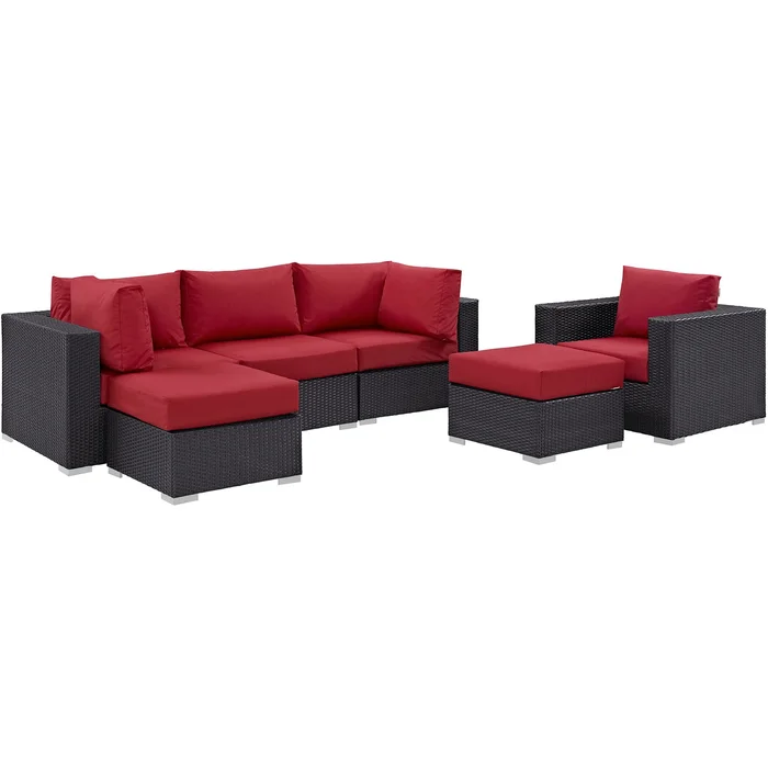 Modway Outlet Convene 6 Piece Outdoor Patio Sectional Set by Modway Outdoor Furniture Furniture Espresso Red – EEI-2207-EXP-RED-SET