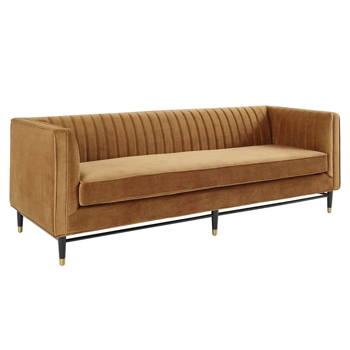 Modway Outlet Devote Channel Tufted Performance Velvet Sofa by Modway Living Room Furniture Cognac – EEI-4720-COG