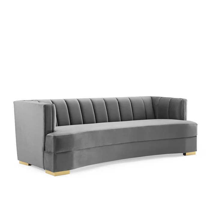 Modway Outlet Encompass Channel Tufted Performance Velvet Curved Sofa by Modway Living Room Furniture Gray – EEI-4134-GRY